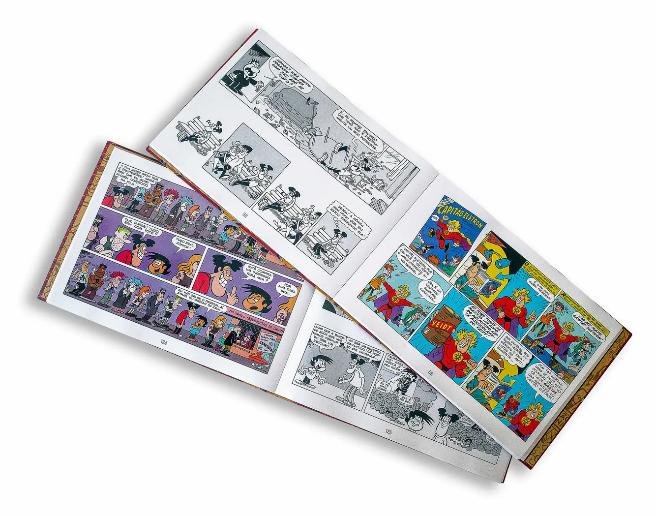 Livro Fábrica Faglianostra aberto em páginas de quadrinhos
